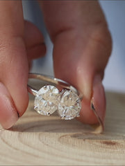 Toi et Moi Lab Grown Diamond Engagement Ring  3.75 CTW Oval & Pear Cut Two Stone Ring  Solid Gold Handmade