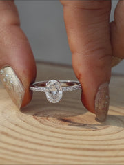 Oval Diamond Engagement Ring Pave Band Lab Grown Diamond Ring Diamond Solitaire Ring for Women Simple Promise Ring Side Stone Wedding Ring