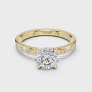 Modern Round Lab Grown Diamond Engagement Ring with Bezel-Set Side Diamonds | 1.11 CT | 14K/18K Gold
