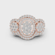 Classic Lab-Grown Diamond Halo Three-Stone Ring in Solid Gold – 1.088 CT TW, IGI Certified