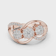 0.58 CT | IGI Certified Round Lab Grown Diamond Engagement Crossover Ring with Triple Clusters