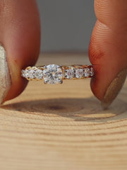 Round Brilliant Lab Grown Diamond Engagement Ring with a Graduated Diamond Band 1.14 CTW Wedding Ring Anniversary Ring Proposal Ring
