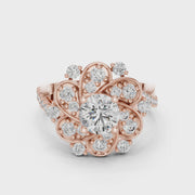 1.51 CT Round Lab Grown Diamond Floral Halo Engagement Ring | Multi-Size Diamond Cluster Design