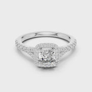 Cushion Cut Lab Grown Diamond Halo Engagement Ring 1.38 CT IGI Certified | 14K / 18K Solid Gold