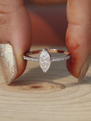Marquise Cut Lab Grown Diamond Engagement Ring with Pavé Band in 14K Gold Elegant Bridal Promise Ring