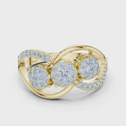 0.58 CT | IGI Certified Round Lab Grown Diamond Engagement Crossover Ring with Triple Clusters