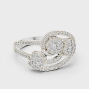 0.66 CT | IGI Certified Round Lab Grown Diamond Engagement Crossover Ring with Triple Cluster