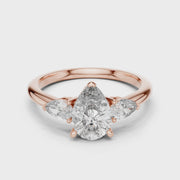 1.53 CT Pear Cut Lab Grown Diamond Three-Stone Engagement Ring in Rose Gold – IGI Certified