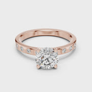Modern Round Lab Grown Diamond Engagement Ring with Bezel-Set Side Diamonds | 1.11 CT | 14K/18K Gold