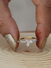 Oval Lab Grown Diamond Ring, Minimal Diamond Gift Ring, Pavé Band Gold Ring, Everyday Wear Diamond Ring, Anniversary Birthday Gift for Her