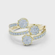 0.64 CT | IGI Certified Round Lab Grown Diamond Engagement Crossover Ring with Triple Clusters