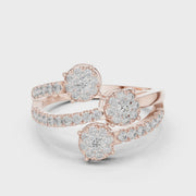 0.64 CT | IGI Certified Round Lab Grown Diamond Engagement Crossover Ring with Triple Clusters