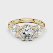 Oval Cut Lab Grown Diamond Ring 1.30 CT with Marquise Accents | Solid Gold Engagement Ring